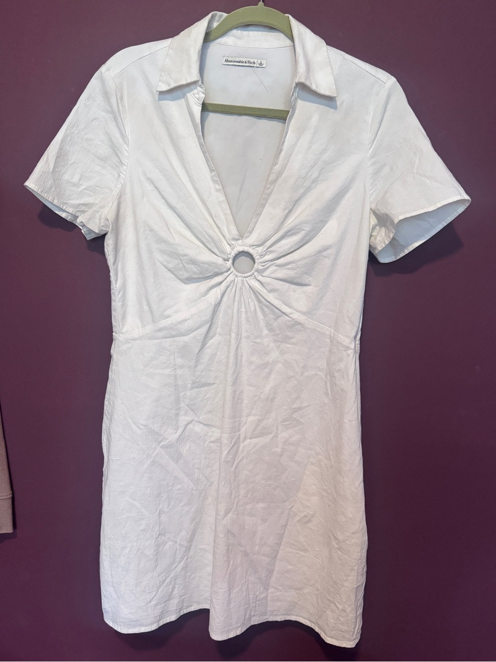 Abercrombie & Fitch White Short Sleeve Keyhole-Front Fitted Dress